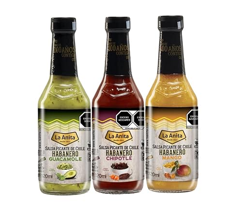 Salsas picantes mexicanas La Anita Habanero Chipotle, habanero Guacamole y habanero Mango Mix 120ml cada una