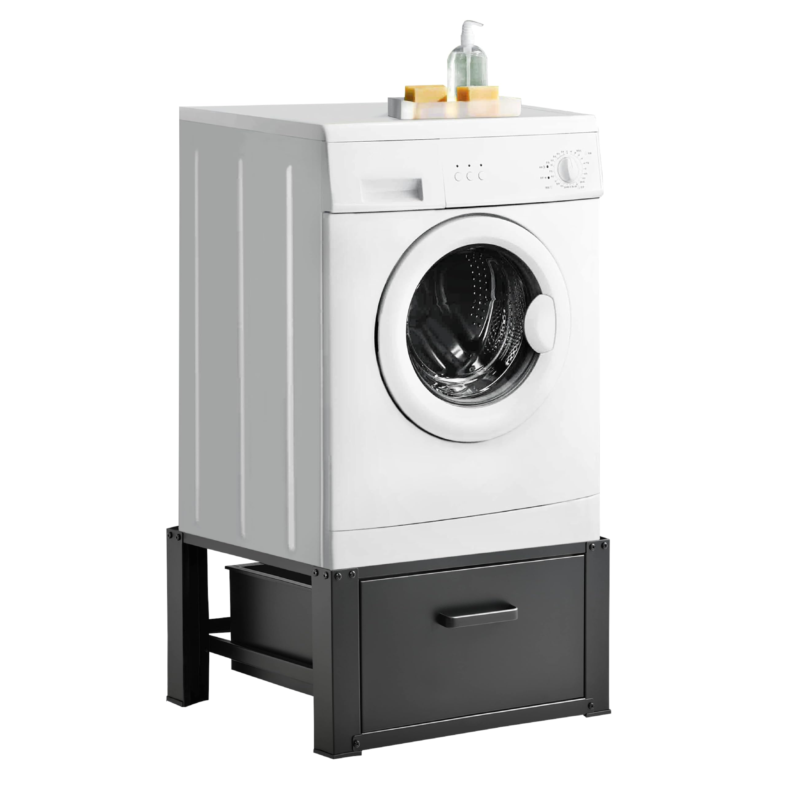 [en.casa] Waschmaschinen Untergestell Comfortixx mit Schublade Waschmaschinen-Unterschrank 63 x 54 x 31 cm Podest bis 150 kg gummierte Füße Stahl Schwarz