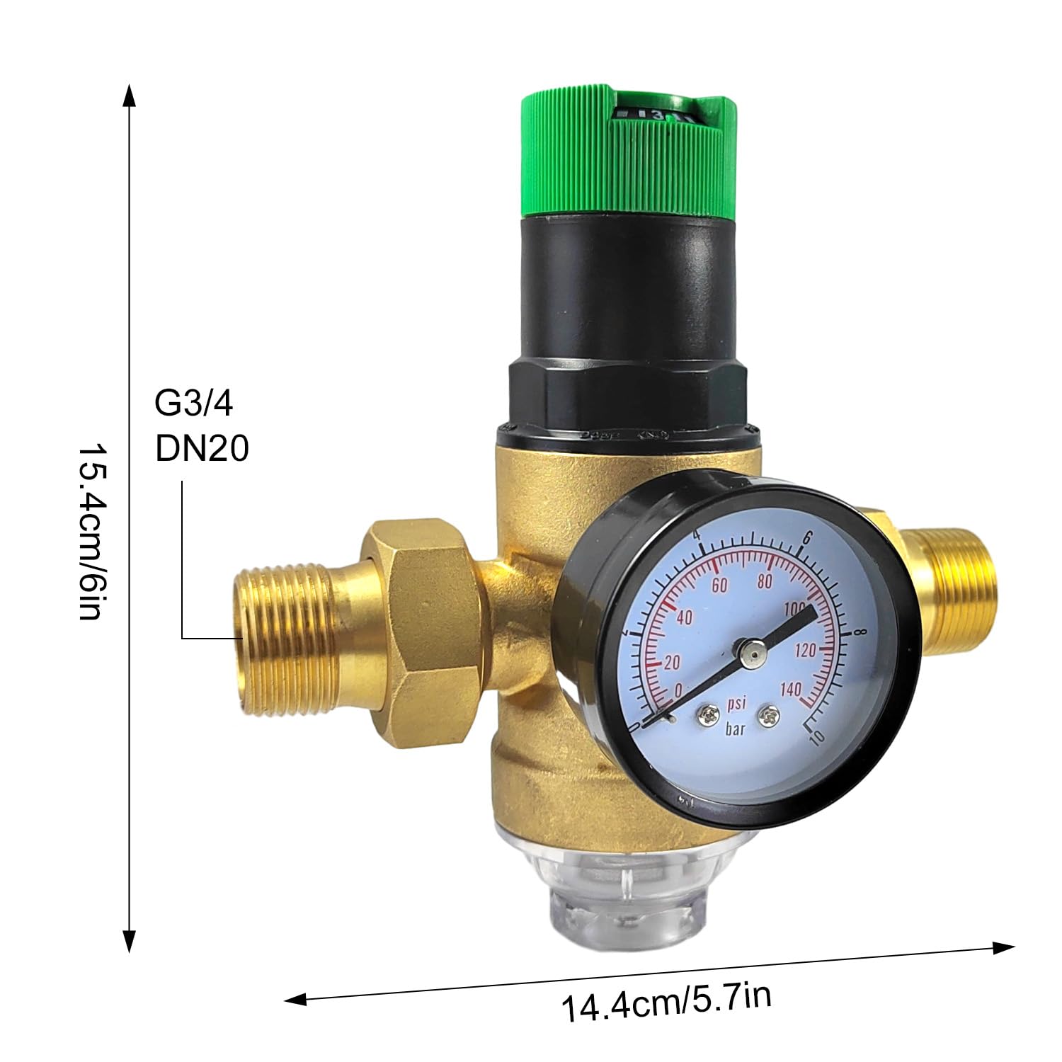 3/4 de Pulgada Regulador Presion Agua, Latón Engrosado Ajustable Regulador de Presion Agua, Reductor de Presion de Agua Con Filtro y Manómetro, Adecuado para Residencias, Edificios y Fábricas