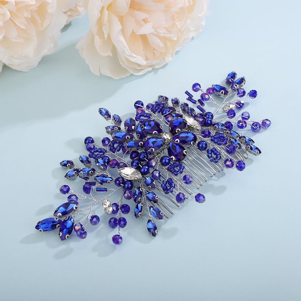 Amazon.com : Aimimier Bridal Royal Blue Crystal Hair Comb  display picture 1