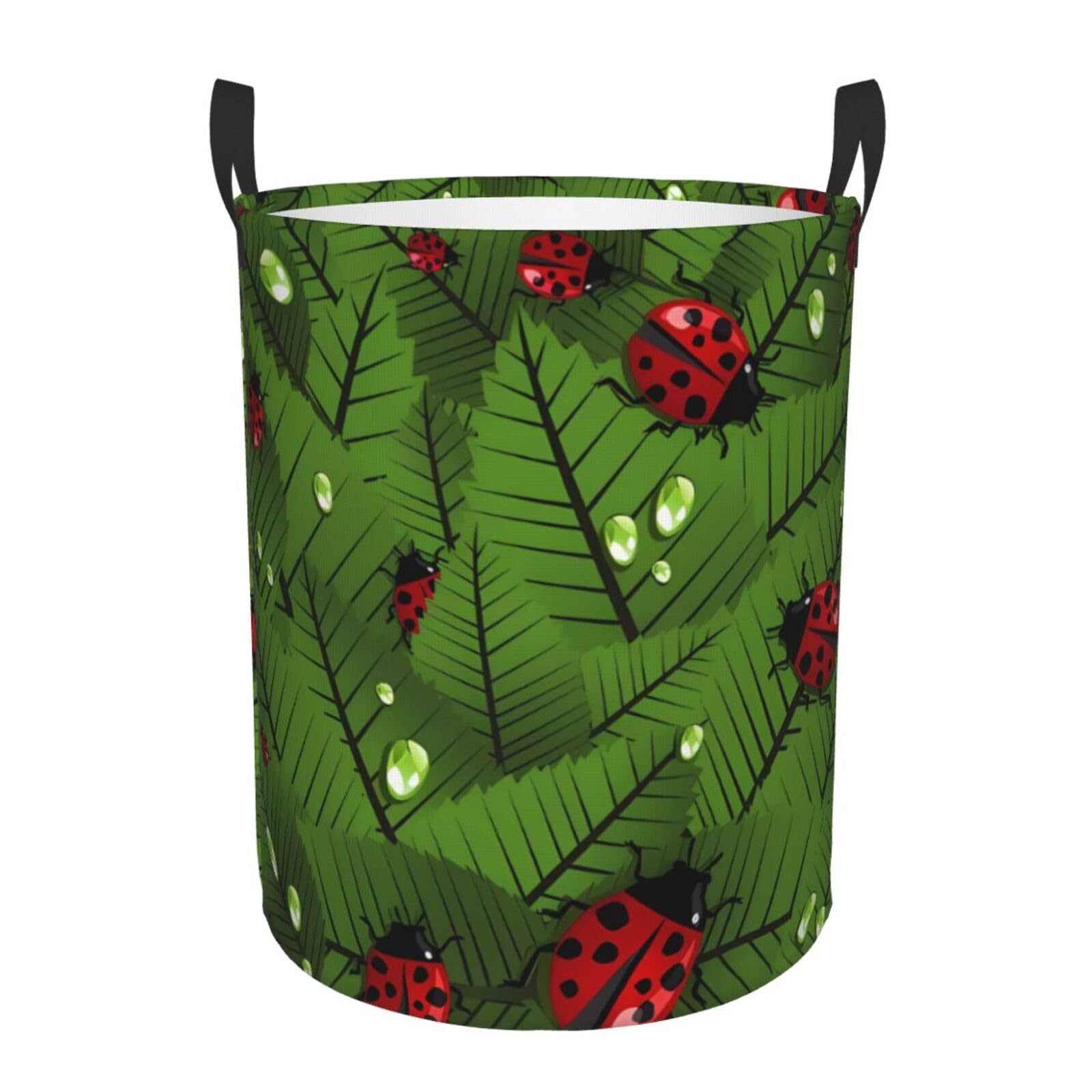 S Circular Hamper Leaves and Ladybugs Print for Dirty Clothes