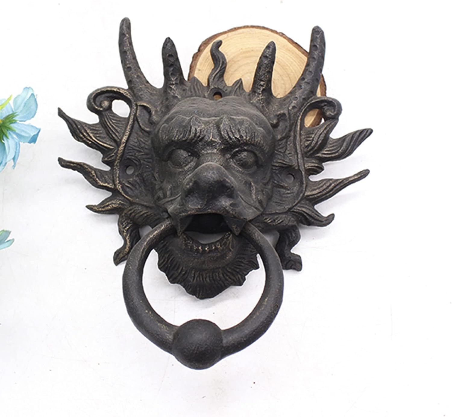 Small Door Knocker Vintage, Barn Gate Farmhouse Wall Knock Dragon Handle with Fittings, Metal Cast Iron Knobs Hardware, Outdoor Main Door Decor