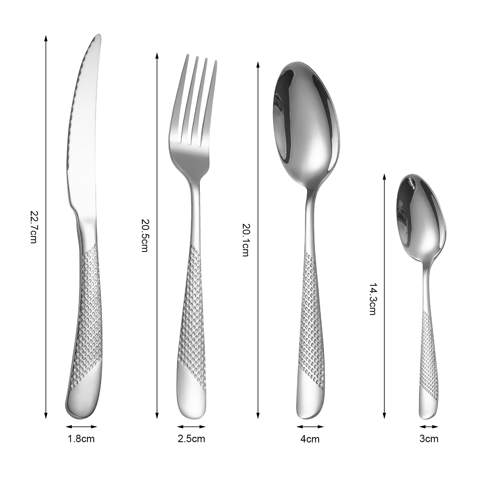 Confezione da 24 posate in acciaio inox resistenti con forchette, cucchiai, coltello da bistecca, lavabili in lavastoviglie (argento)