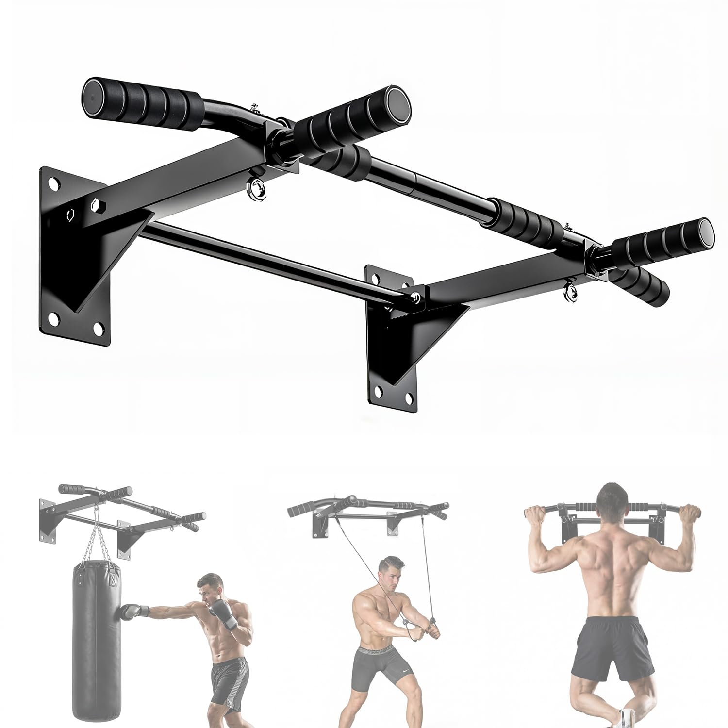 Vexloria Sbarra per trazioni, Sbarra Trazioni a Muro, con impugnatura in schiuma antiscivolo, Multi-Grip Pull Up Bar per Boxing ecc, fitness da casa BSX1
