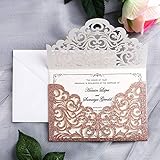 YIMIL 20 Pcs Laser Cut Wedding Invitation Card with Envelope for Wedding Quinceanera Bridal Shower Baby Shower Party Invite (Rose Gold Glitter)