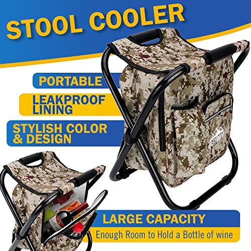image for Camo Backpack Cooler and Stool - Collapsible Folding Camping Chair and