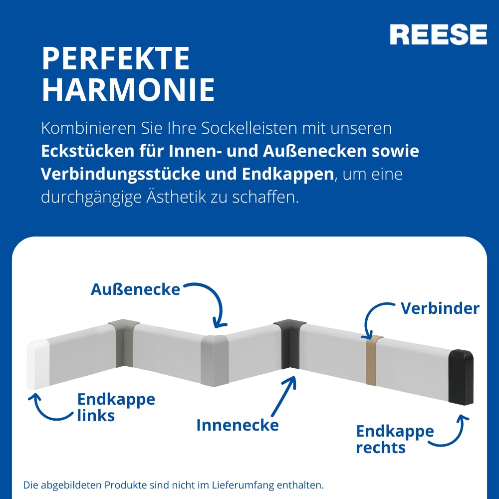 REESE | MASSIVHOLZ Sockelleiste | Eiche LACKIERT | Münchener Profil | Oberkante Rund | (100mm Höhe, 1 Stück / 2,3lfm)