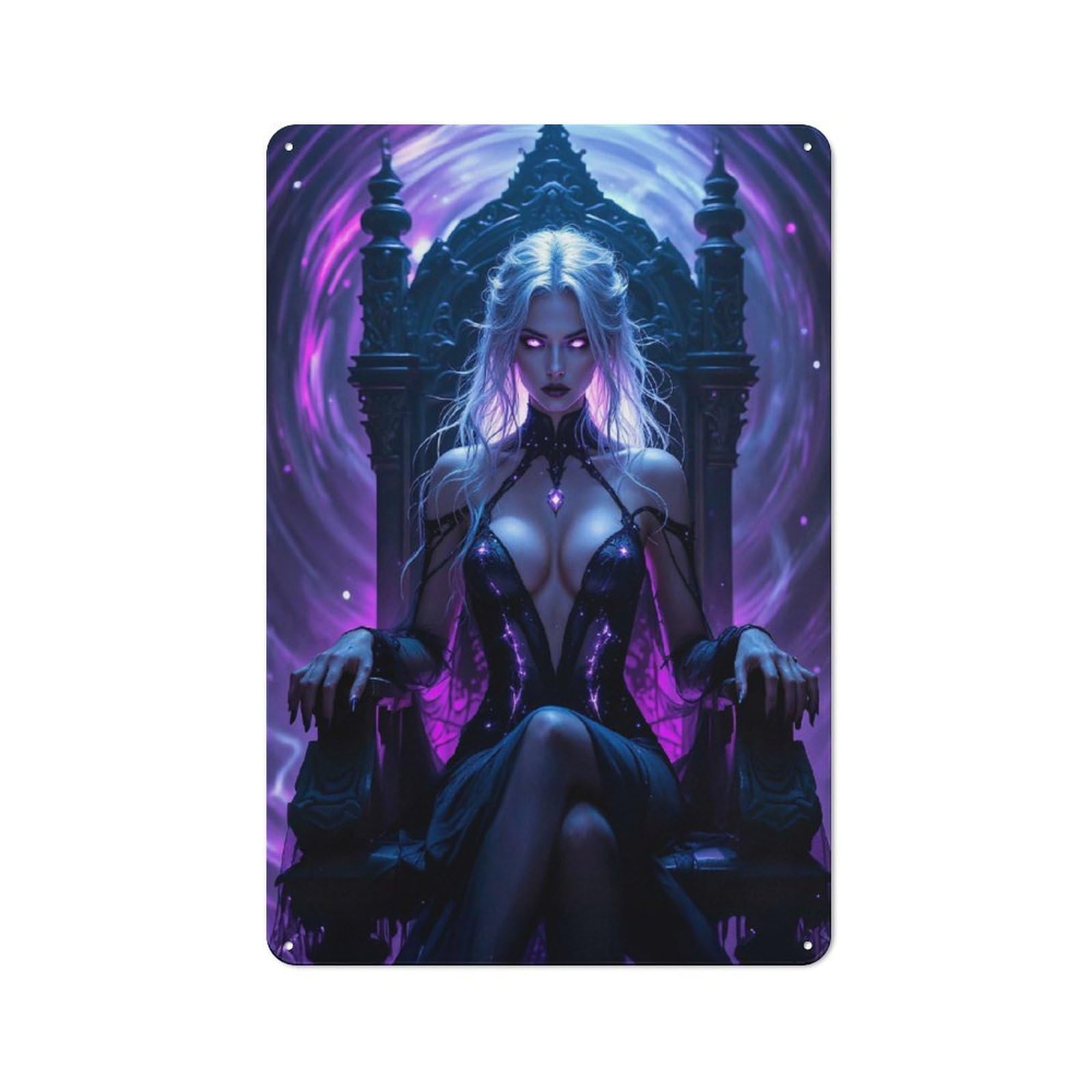 Junmoney Style-24 Nostalgic Dark Queen On Throne Decorative Tin Sign 30X20cm, Vintage Wall Decor For Lounge, Study, Pub Or Wall Gallery