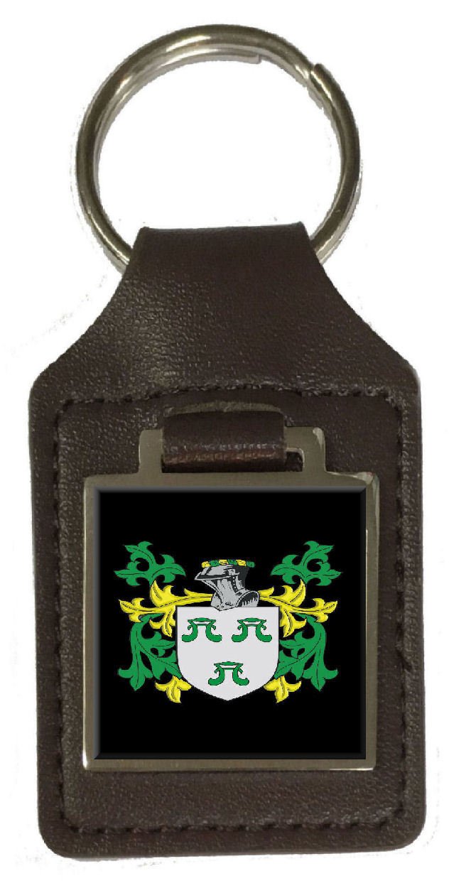 Schlüsselanhänger mit Hattle-Familienwappen, braunes Leder, graviert