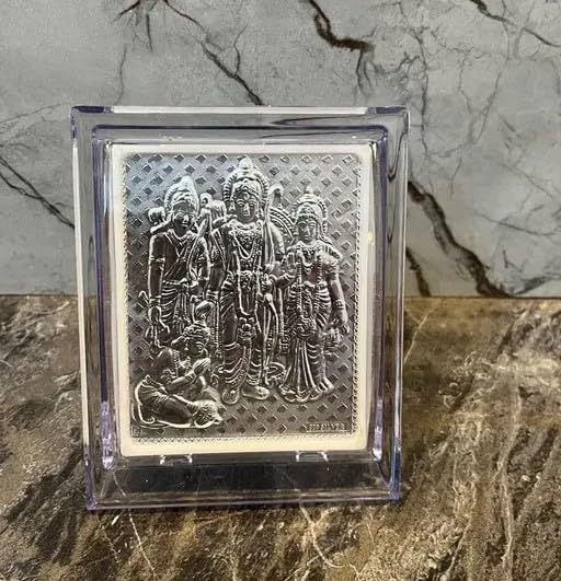 Image of Silver 999 Ram Darbaar Photo Frame for Car Dashboard, Home Decor - Ram Laxman Sita Hanuman Ji Frame for Office, Living Room, Puja, Return Gifts- 11x9x4 CM