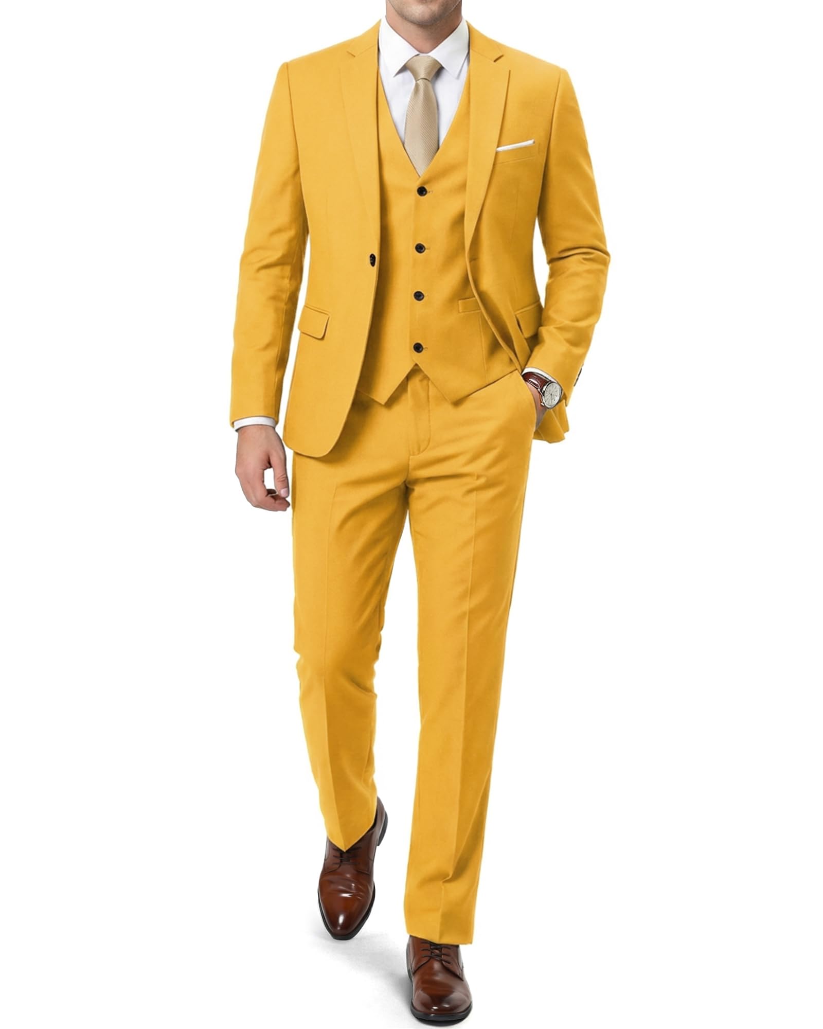 Men’s 3 Piece Suit Blazer, Slim Fit Tux with One Button, Jacket Vest Pants & Tie Set for Party, Wedding and Business