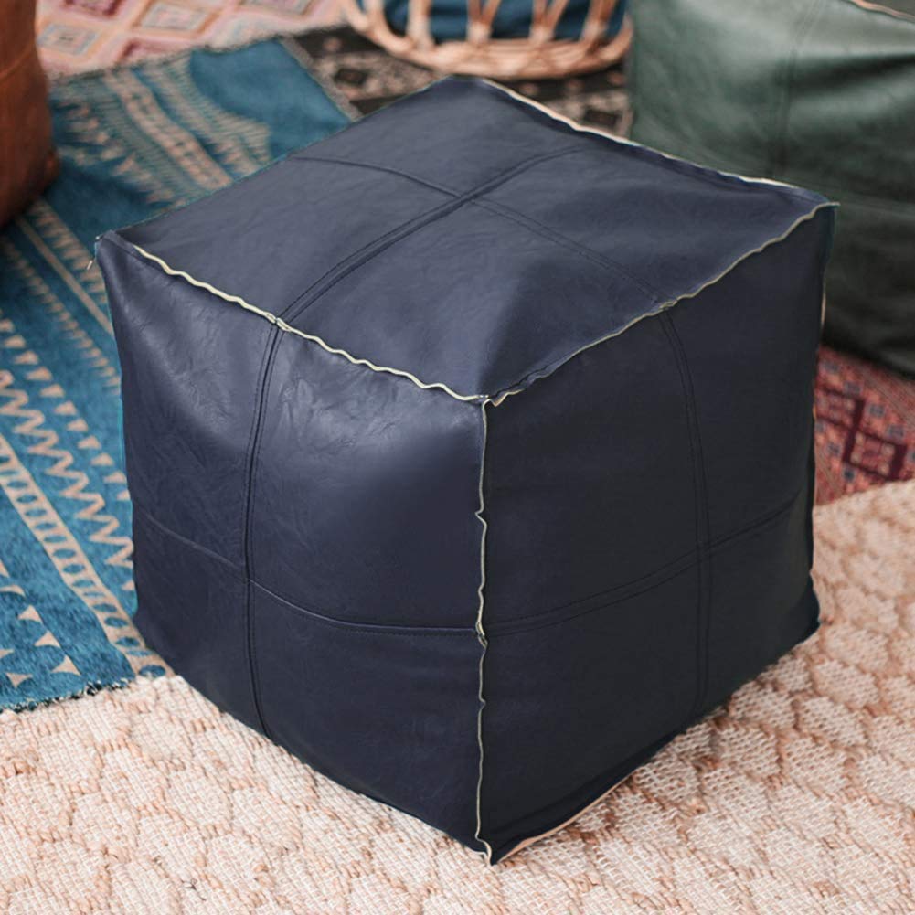 Pouf Ottoman et repose-pieds marocain bleu foncé de 45 cm