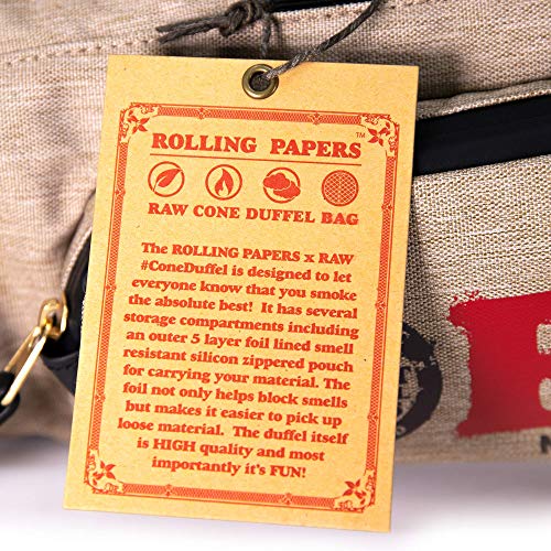 RAW Cone Duffelbag - Multiple Compartments - 5 Layer Foil Lined Smell Resistant Silicon Zippered Pouch - 22'' x 9'' x 9''