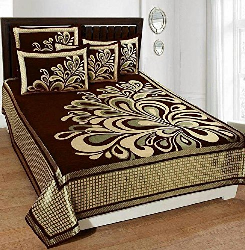 DANWRICH TEXTURE Premium 500 TC Velvet Double Bedsheet with 2 Pillow Covers-Abstract-Brown,Coffee