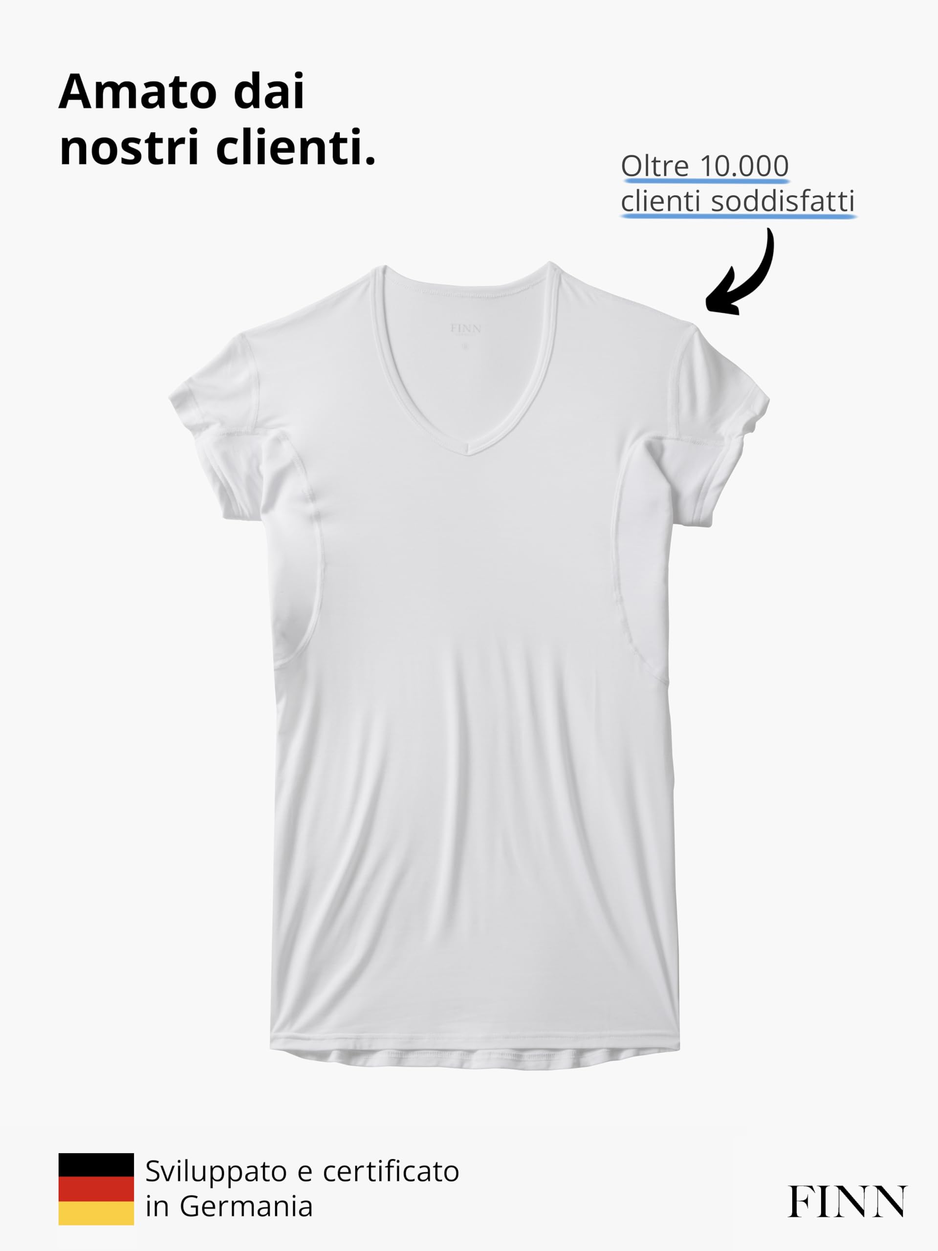 FINN Maglia Intima Anti-Sudore Uomo con Maniche Extra Corte - Perfetta sotto Camicie e Polo a Maniche Corte - Canottiera con Assorbenti Ascellari Contro Macchie di Sudore e Cattivi odori