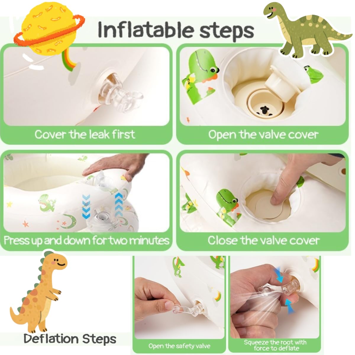 Baby Inflatable Seat for Babies 4-24 Months Built in Air Pump Infant Back Support Sofa Toddler Chair for Sitting Up Baby Shower Chair Outdoor Seat Floor Seater Gifts (Tray Planet Dinosaur) - Image 4