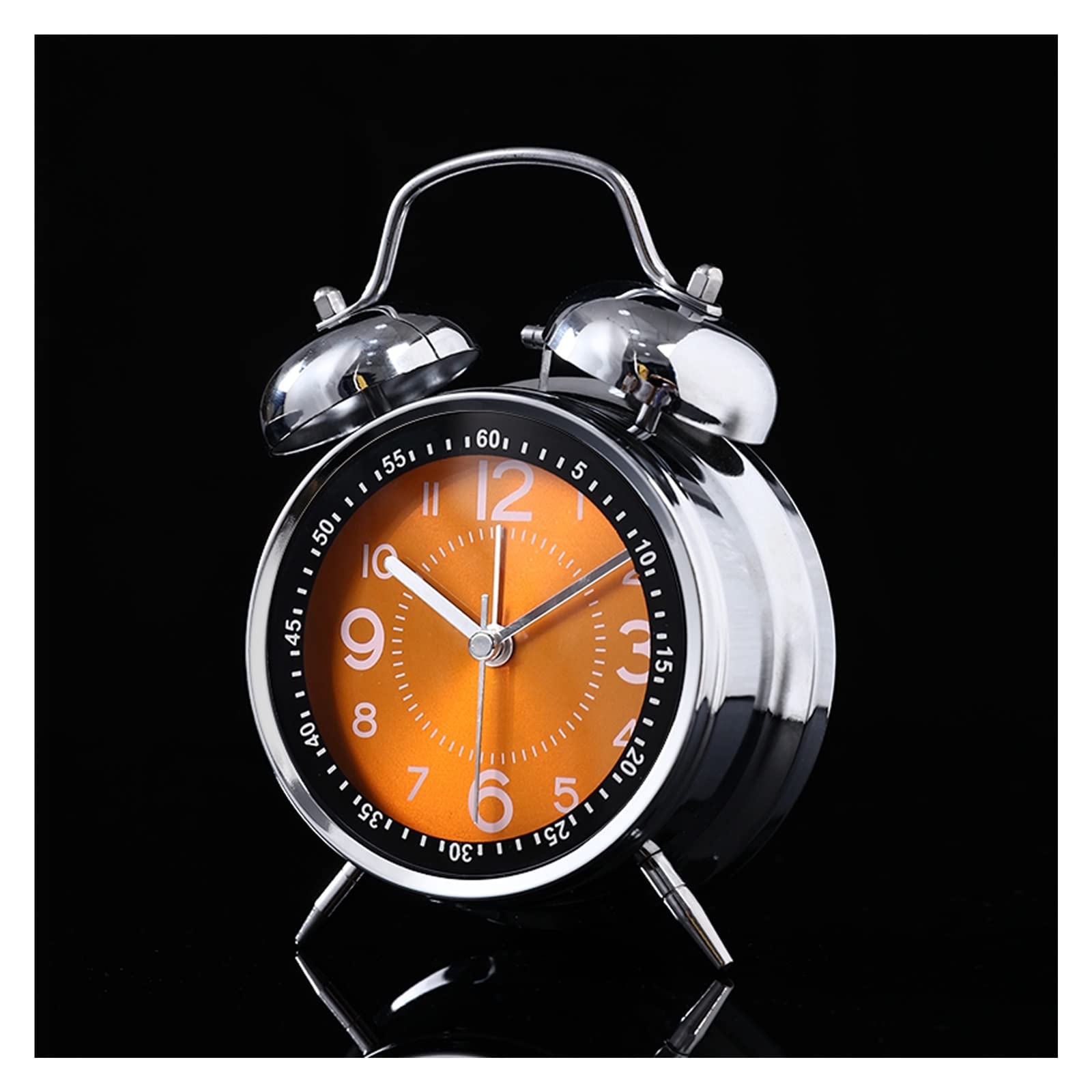 BMKGODN alarm clock， 4in Loud Volume Metal Bedside Clock with Night Light,for Office Table Bedroom Nightstand(Orange)
