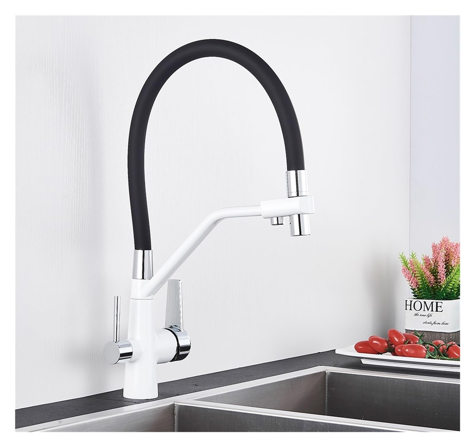 ZYCHSJXA Black Brass Filter Faucet Pure 360 Rotate Crane Handle Purification Kitchen Hot&Cold Drinking Water Mixer Tap(Brushed Nickel A)