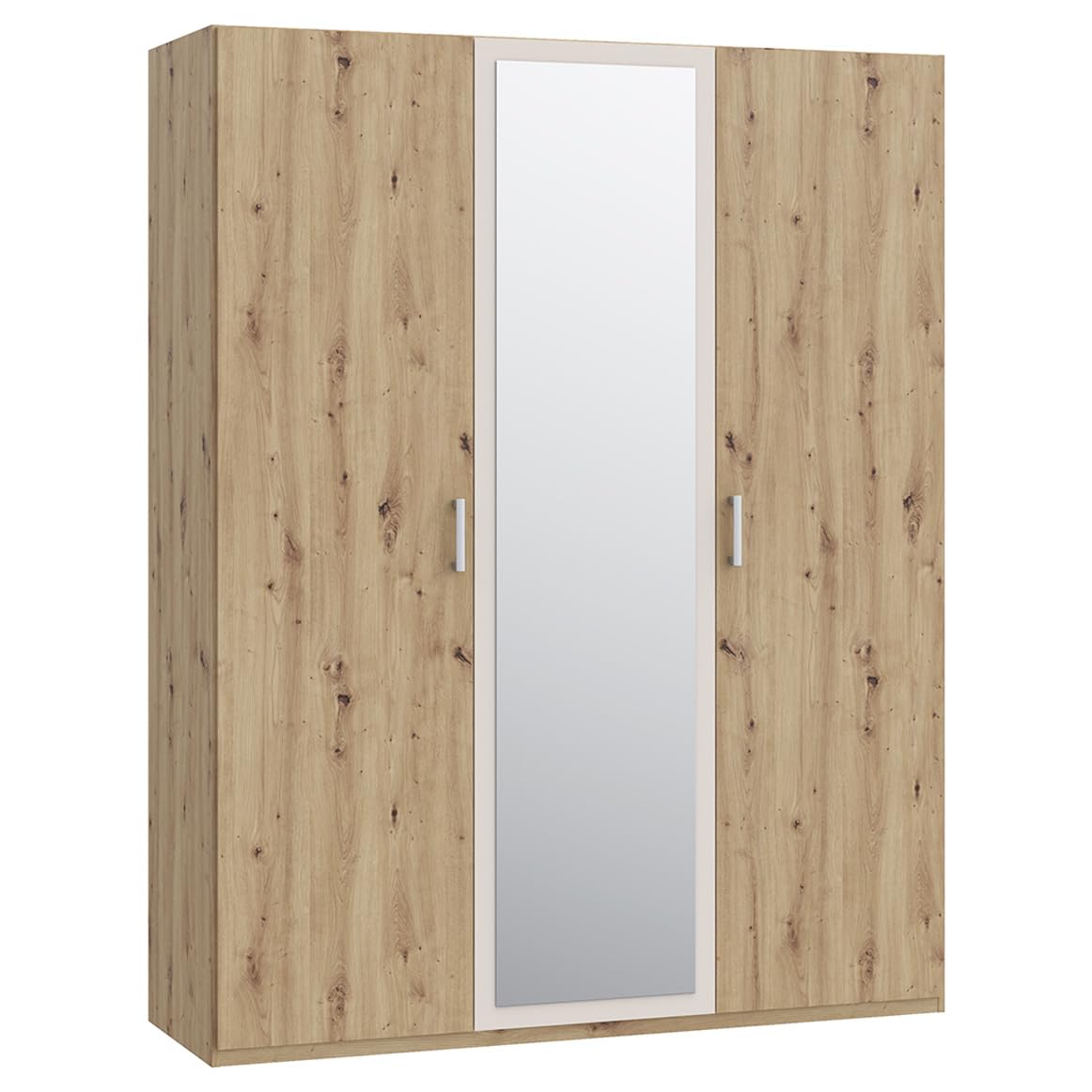 Meubletmoi Armoire Dressing/Penderie Décor Chêne et Sable Mat avec Miroir, 3 Portes Battantes et Poignées en Plastique Effet Aluminium - Design Contemporain - DODOMA