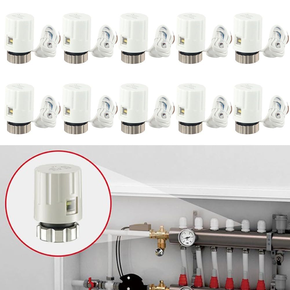 Valvola attuatore termico elettrico da 230 V, compatibile con controller programmabili, M30 x 1,5 mm per un controllo preciso del riscaldamento a pavimento (10 pezzi)