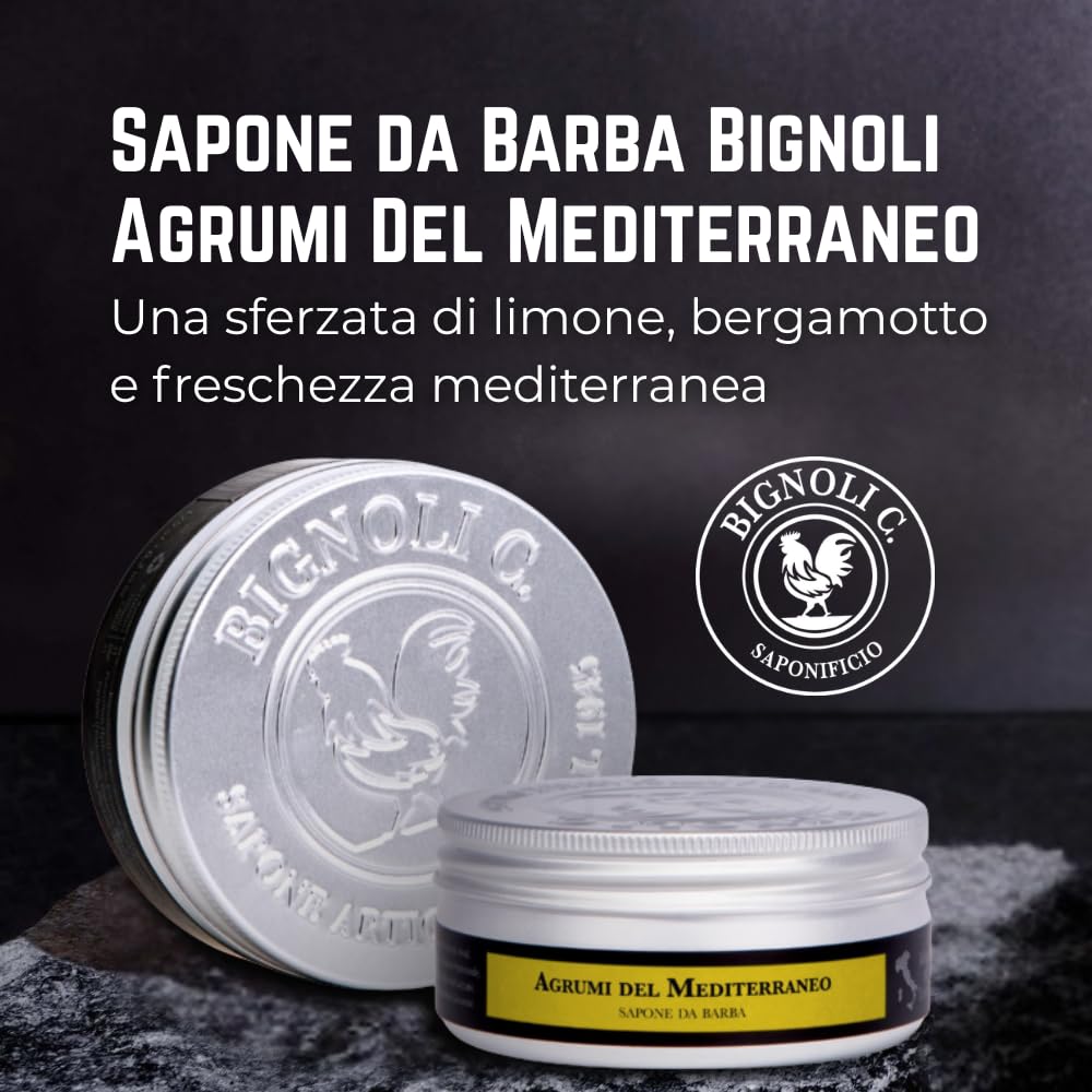 Bignoli Sapone da Barba Artigianale – Sapone da Barba con Schiuma Ricca per Rasatura Tradizionale (175 gr, Agrumi)