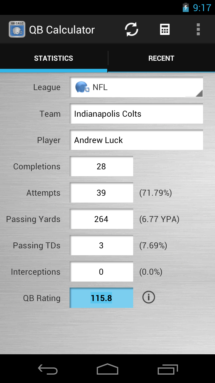 QB Rating Calculator App on Amazon Appstore