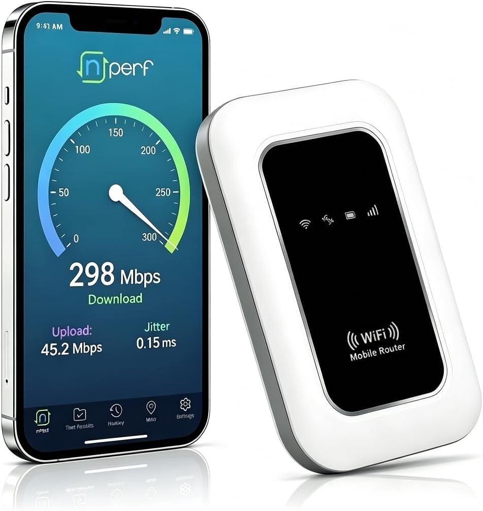 Routeur 5G Portable WiFi 6 Débloqué Carte SIM, 300Mbps, Toute l'europe | Slot SIM débloqué,Haut débit 5G/4G+,Toute l'Europe,28 appareils,WPA3 sécurisé,2100mAh,12h autonomie,voyages et télétravail