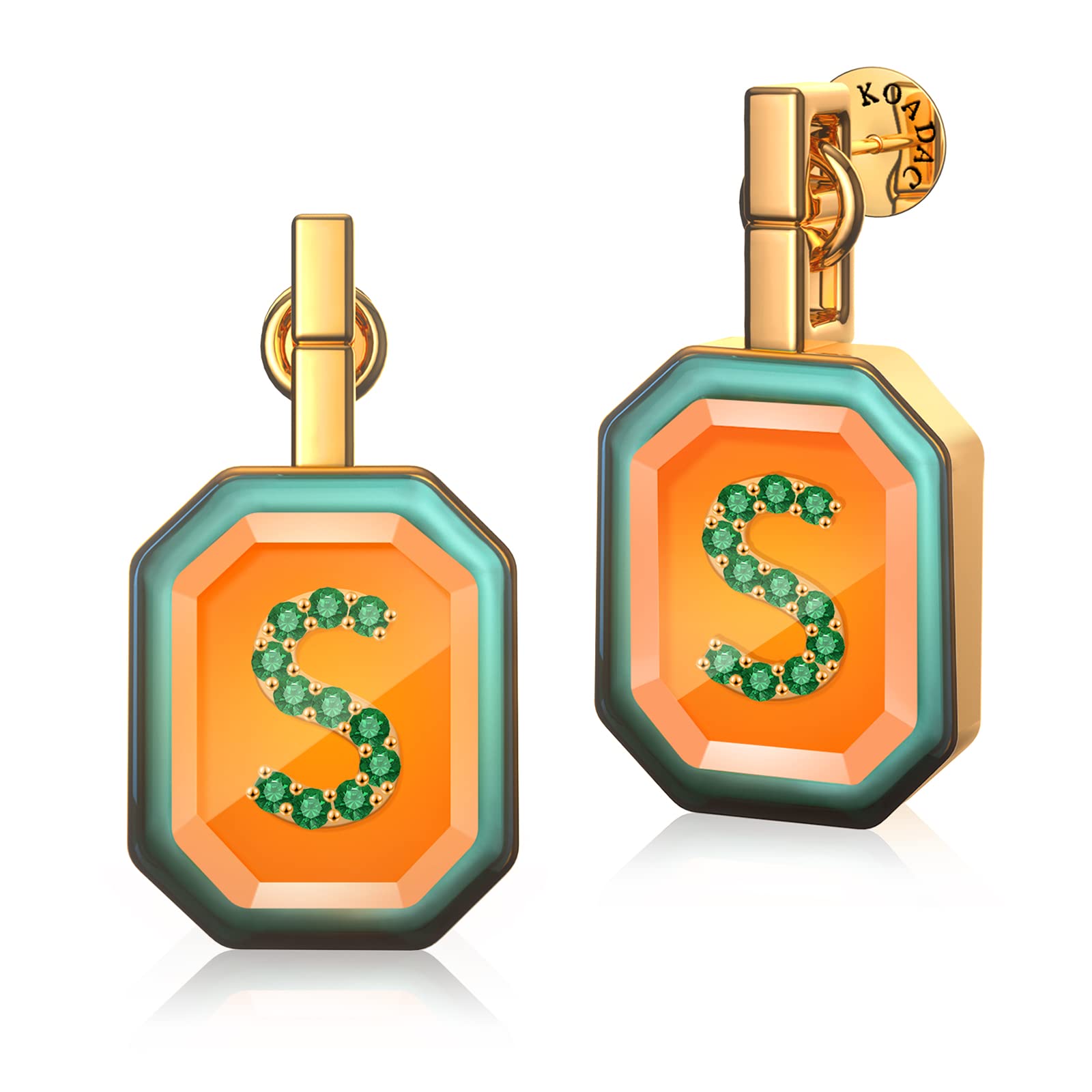 14K Gold Plated Surgical Steel Stud Earrings, Initial Alphabet Letter Statement Earrings Hypoallergenic Turquoise Diamonds Earrings for Women