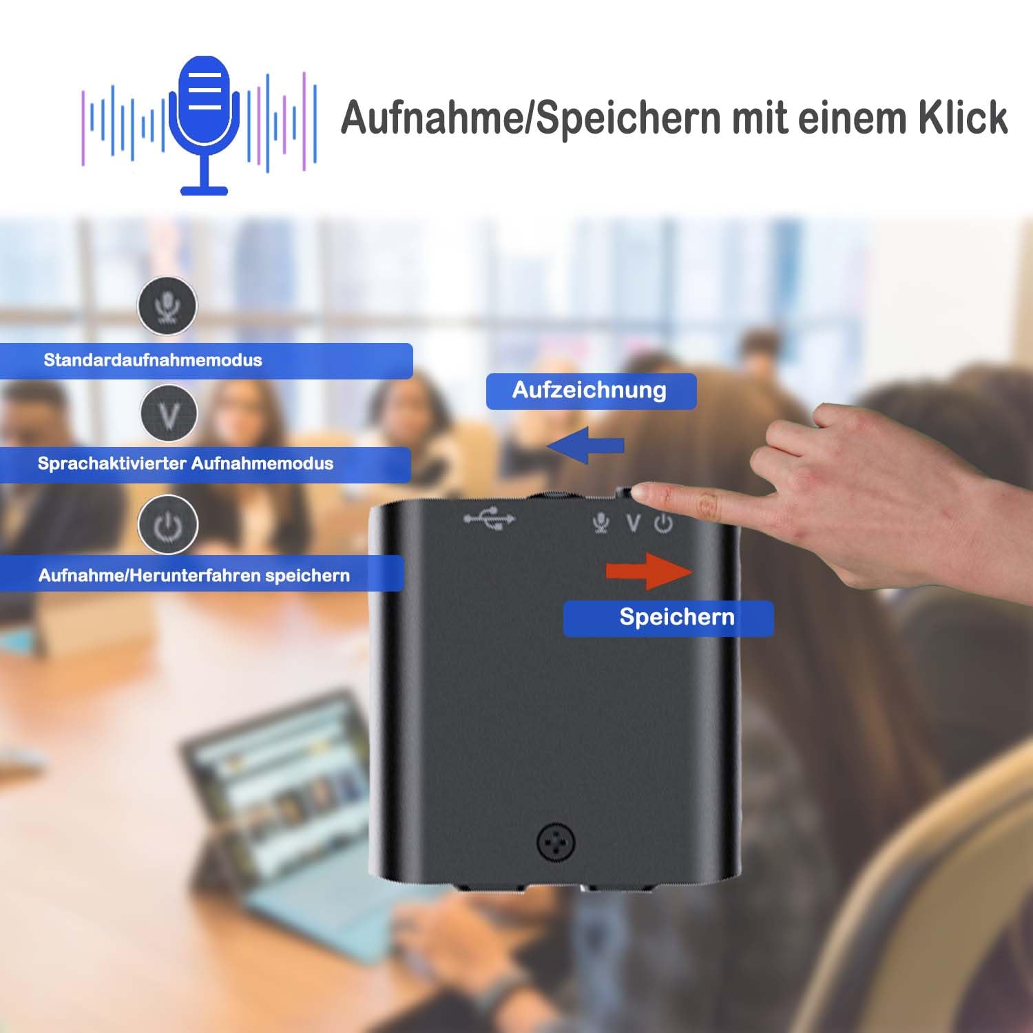 16GB Diktiergerät, Mini Aufnahmegerät mit Magnet und Sprachaktivierung, WiederaufladbaresAufnahmegerät USB für Besprechungen, Interviews, Vorträge