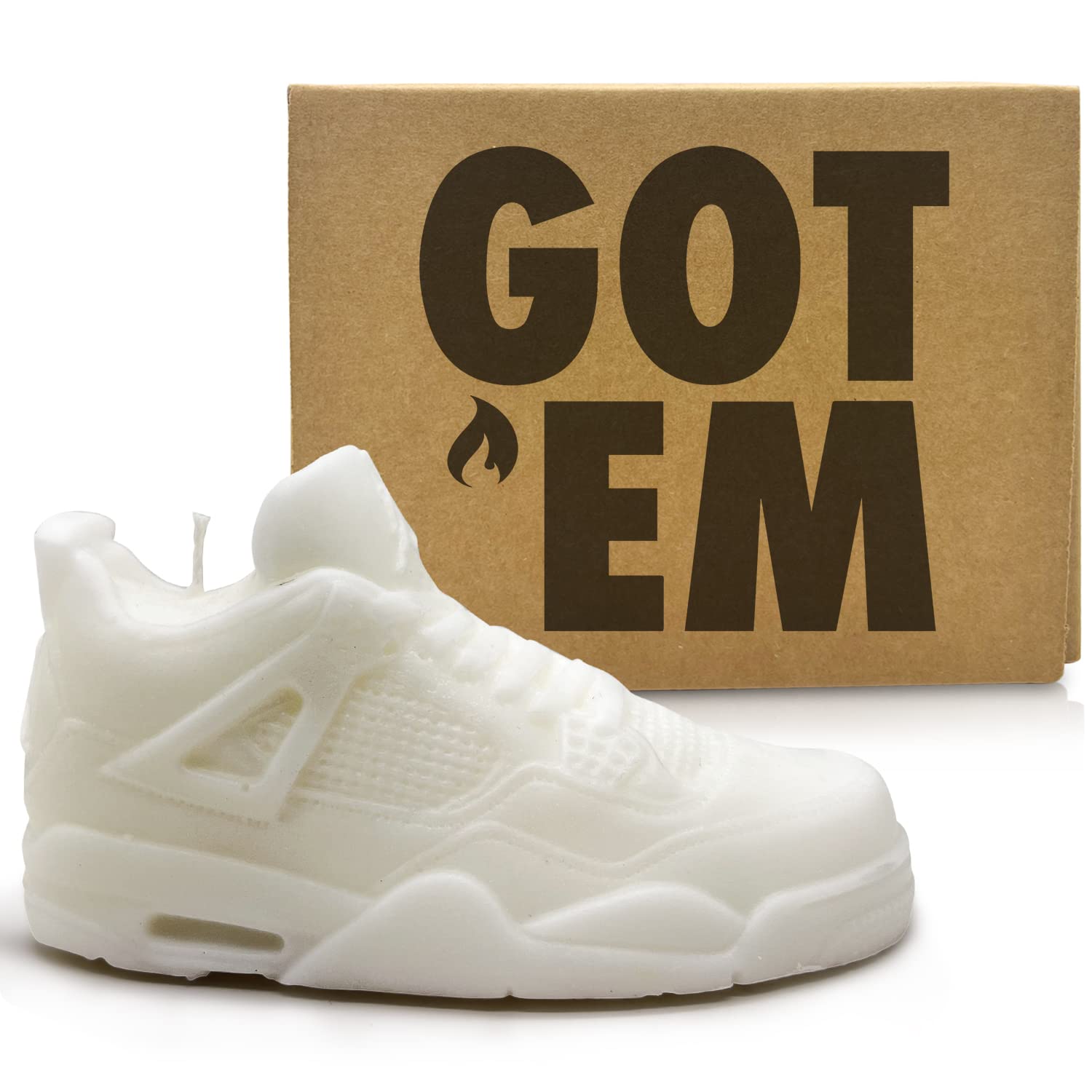 Sneaker Candle 100% Soy Wax Decorative Shoe for Home Decor, Living Room, Kids Bedroom Aesthetic. A Impressive Realistic Detail, Cotton Wick, Fun Gift A_J4 (Small, White)