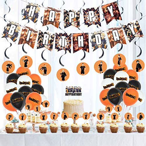 Anime Haikyuu Birthday Party Supplies Theme Party Favors Decorations Banner Cake Toppers Gift Set, 1 Banner ,1 Big Cake Toppers ,24 Cupcake Toppers ,24 Ballons for Fans Boys Girls