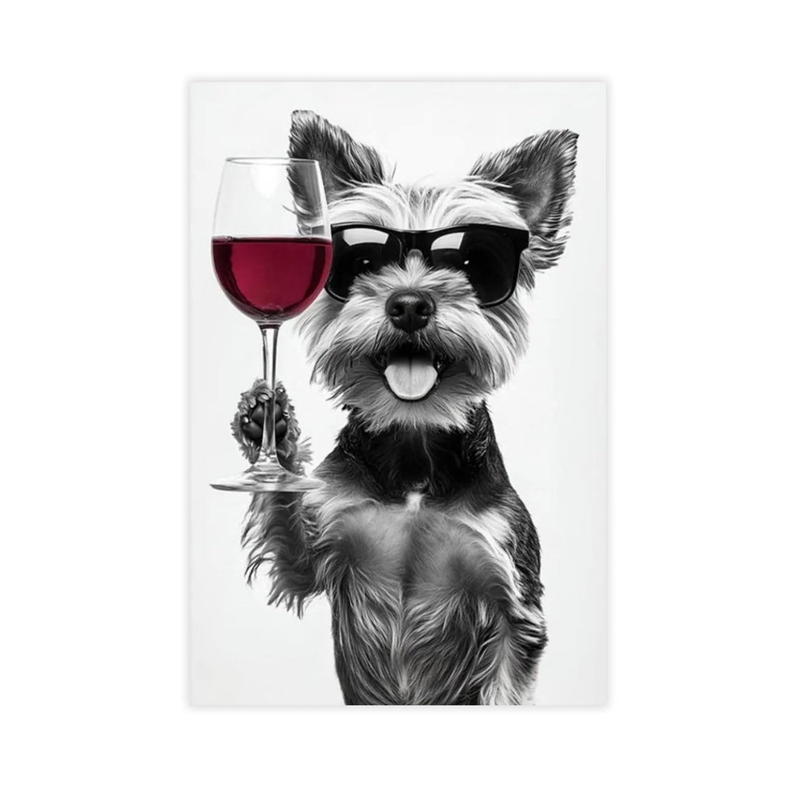 Bncedjk Yorkshire Terrier Drinking Wine & Wearing Sunglasses Canvas Poster Bedroom Decor Landscape Decor Gift 08X12inch(20X30cm)