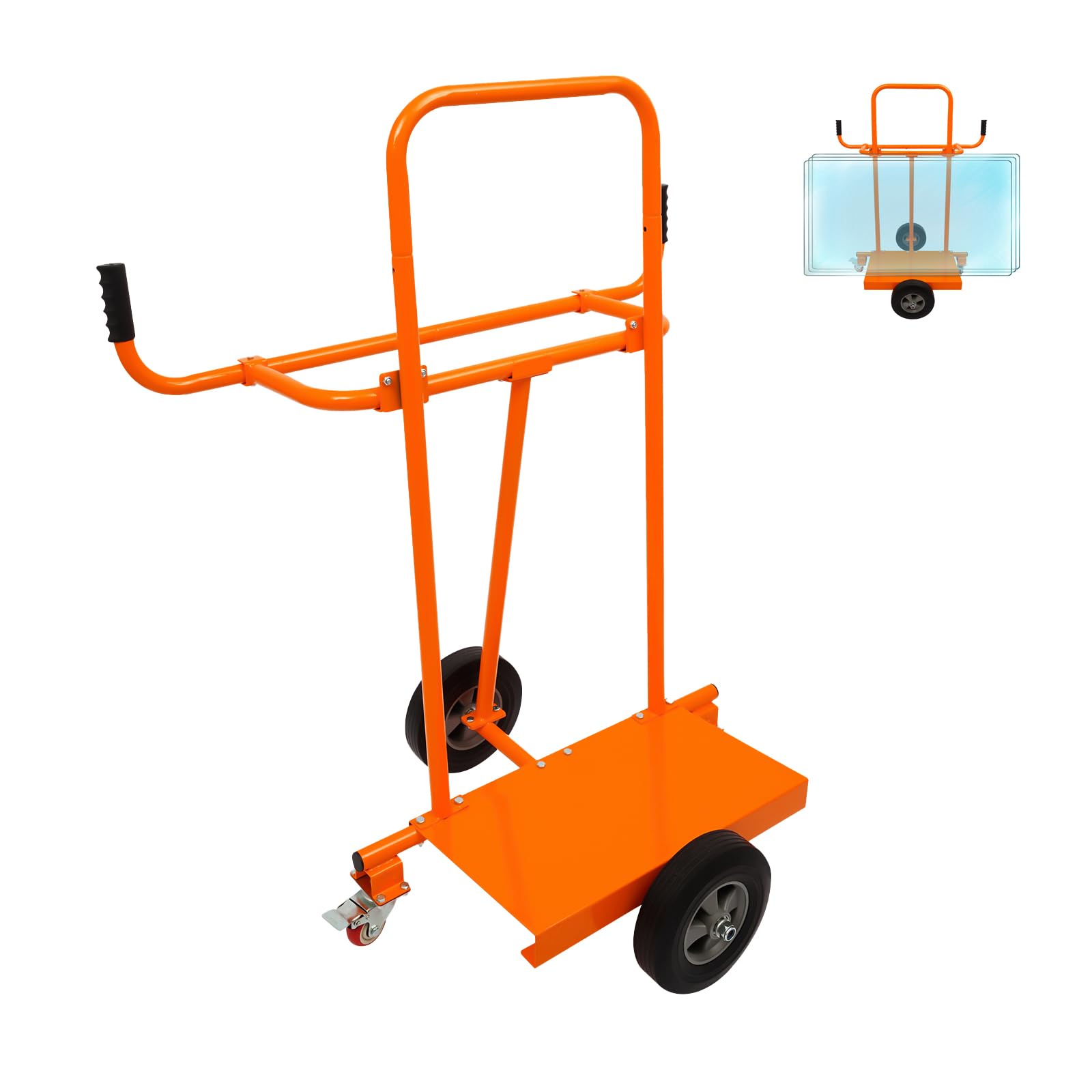 Chariot à plaques avec 2 freins, roulettes en acier et 2 roues en caoutchouc dur, 300 kg | Chariot à panneaux lourds avec base large, en acier, chariot de transport pour contreplaqué, plaques de plâtre, verre