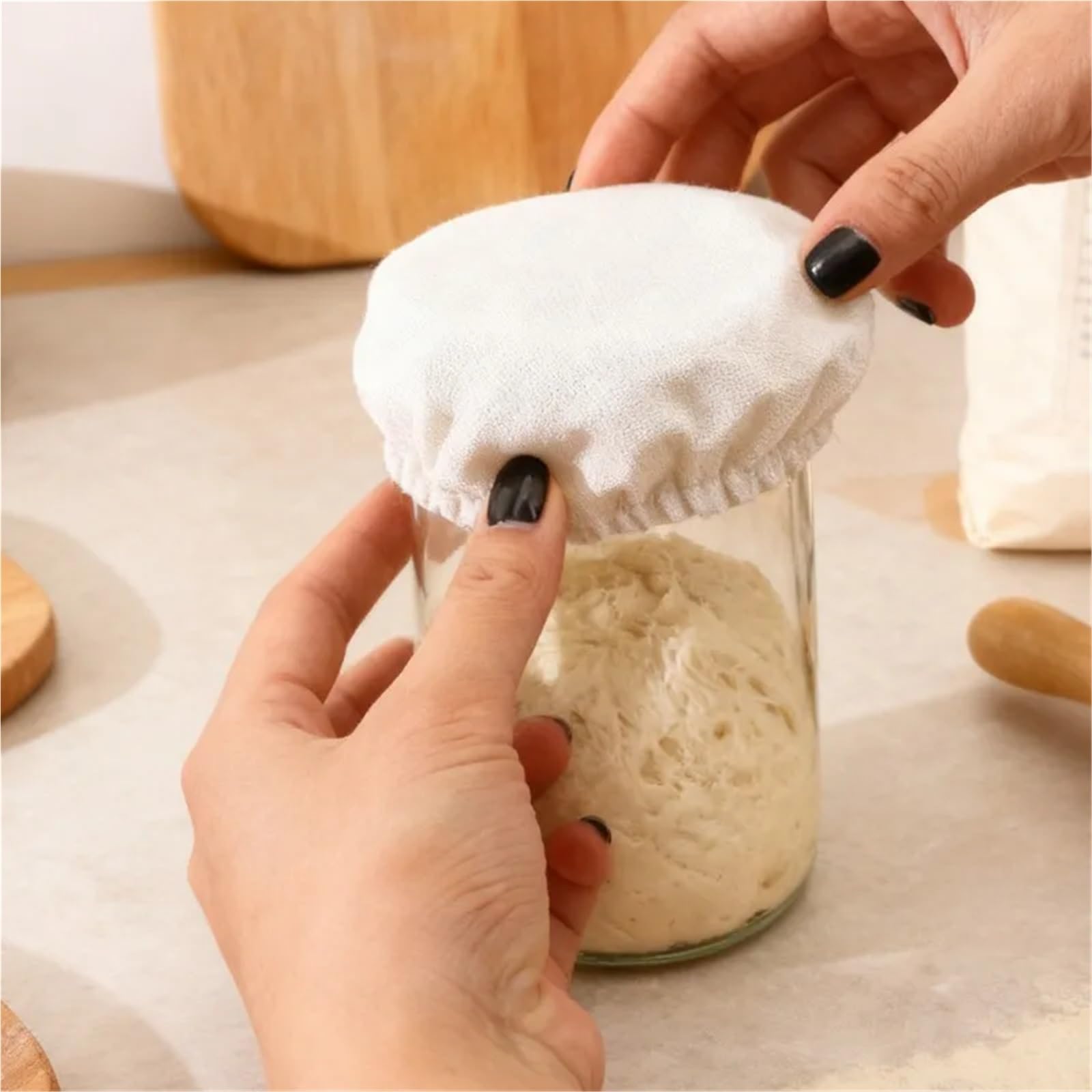 Fundas elásticas de algodón a prueba de pan para tarros de masa madre