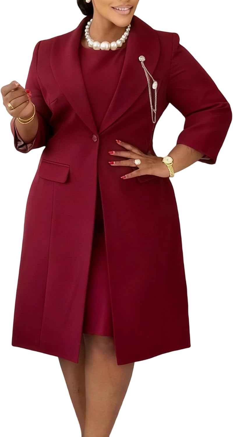 Tcremisa Women Suits 2 Piece Set Business Casual Long Sleeve Blazer and Tank Dress Suit Elegant Dressy Work Office Outfits