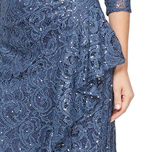 Image of Alex Evenings Women's Long 3 /4 Sleeve, Mother of The Bride Dress W /Cascade Ruffle and Front Slit, (Petite and Regular Sizes)