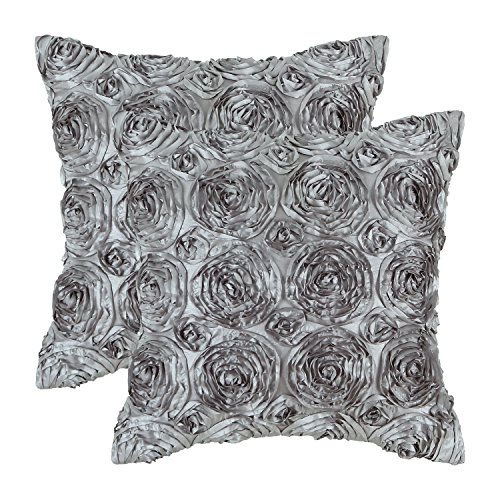 CaliTime Pack of 2 Cushion Covers Throw Pillow Cases Shells for Couch Sofa Home Solid Stereo Roses Floral 18 X 18 Inches Gray