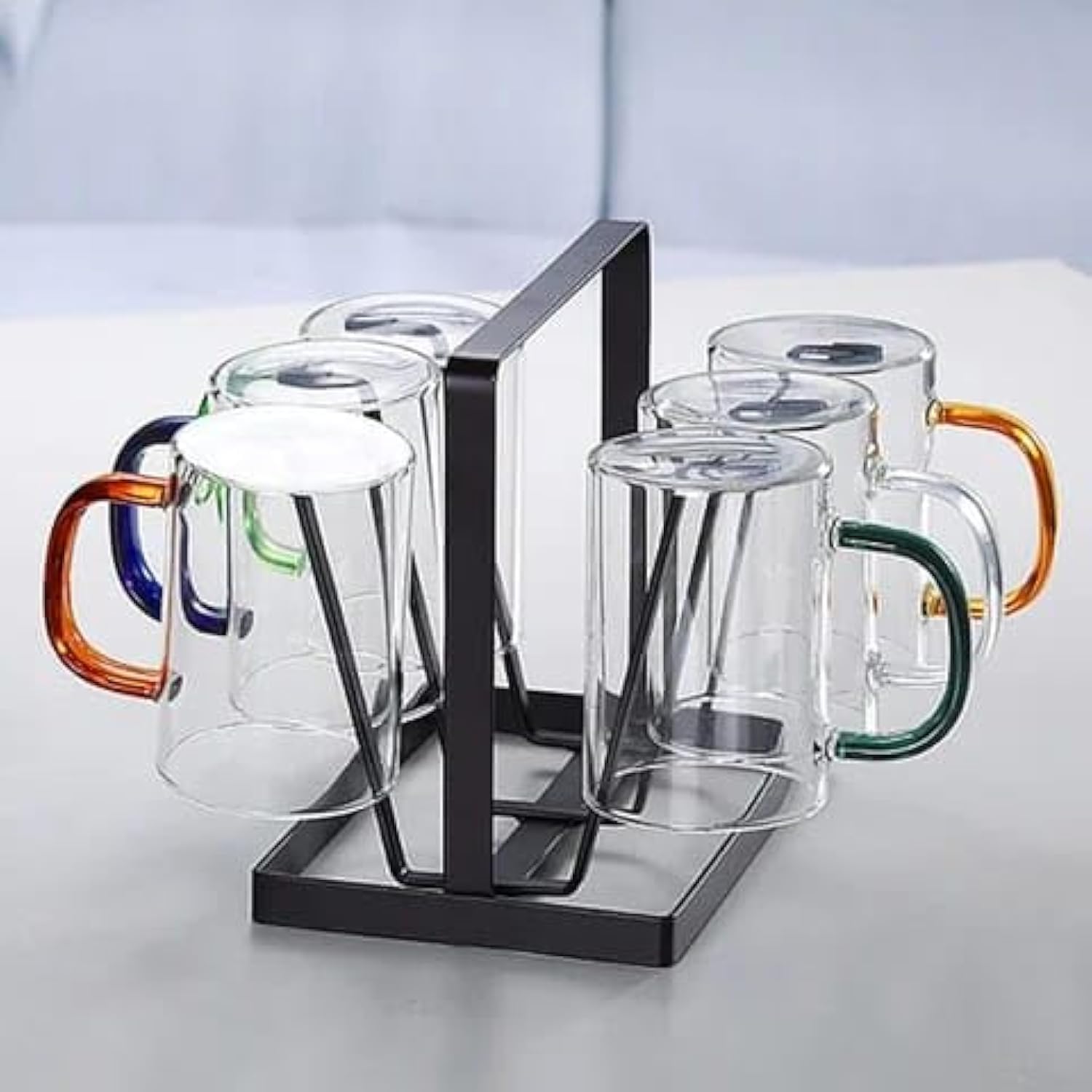PICCASIO™ Glass Mugs Set of 6 Indulge in Luxury Colorful Handles Versatile Glass Tea Cups and Latte Delights for Your Daily Brew Rituals Large & Multipurpose Brorosillicate Glass Mugs Microwave