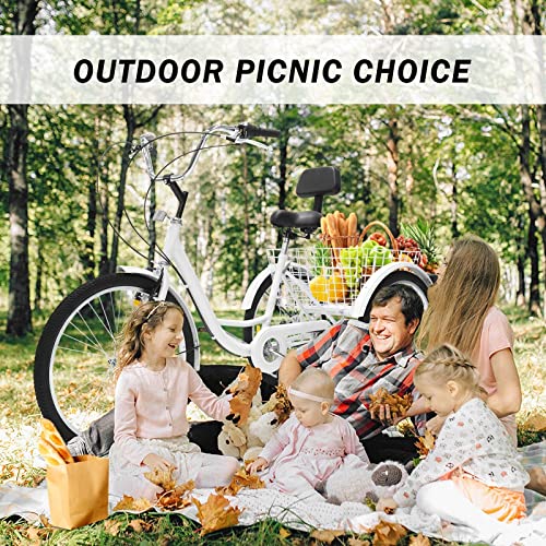 Tangnade 24 Inch White Adult Tricycles Series 7 Speed 3 Wheel Bikes For Adult Tricycle Trike Cruise Bike Large Size Basket For Recreation, Shopping, Exercise Men's Women's Bike #TOP5