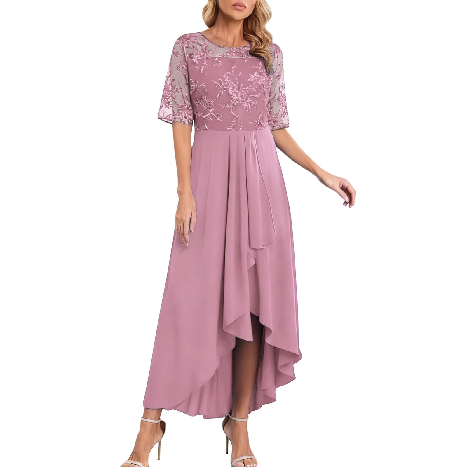 Générique Robe Cocktail Femme - Robe De Cocktail Élégante en Mousseline Fluide Et Dentelle Ajourée pour Les Soirées Et Les Occasions Formelles