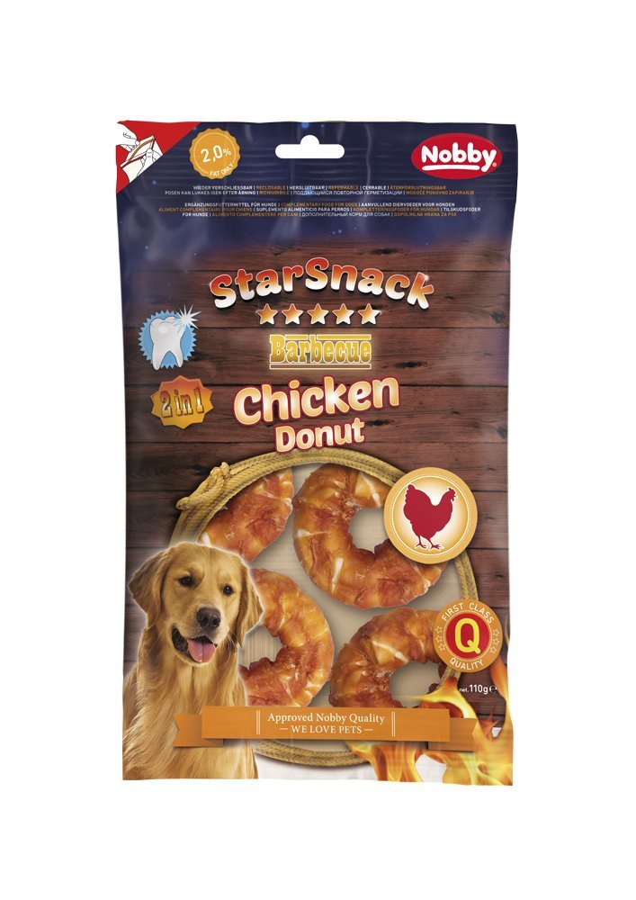 Nobby STARSNACK Barbecue Chicken Donut für alle Hunde, ca. Ø 5 cm, 1 Tüte je 5 Stück (1 x ca. 110 g)