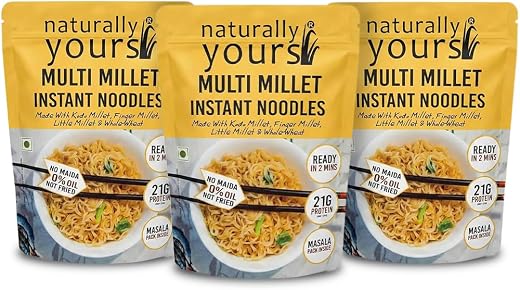 Naturally Yours Multi Millet Instant Noodles 175g | Kodo &amp; Little Millet + Whole Wheat | 21g Protein | High Fiber | No Mai...