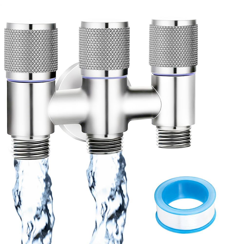 Válvula de conmutación de 3 vías, válvula de esquina combinada de 1/2 pulgadas con conexión para lavavajillas y conexión doble, interfaz de rosca de acero inoxidable resistente a la presión, para
