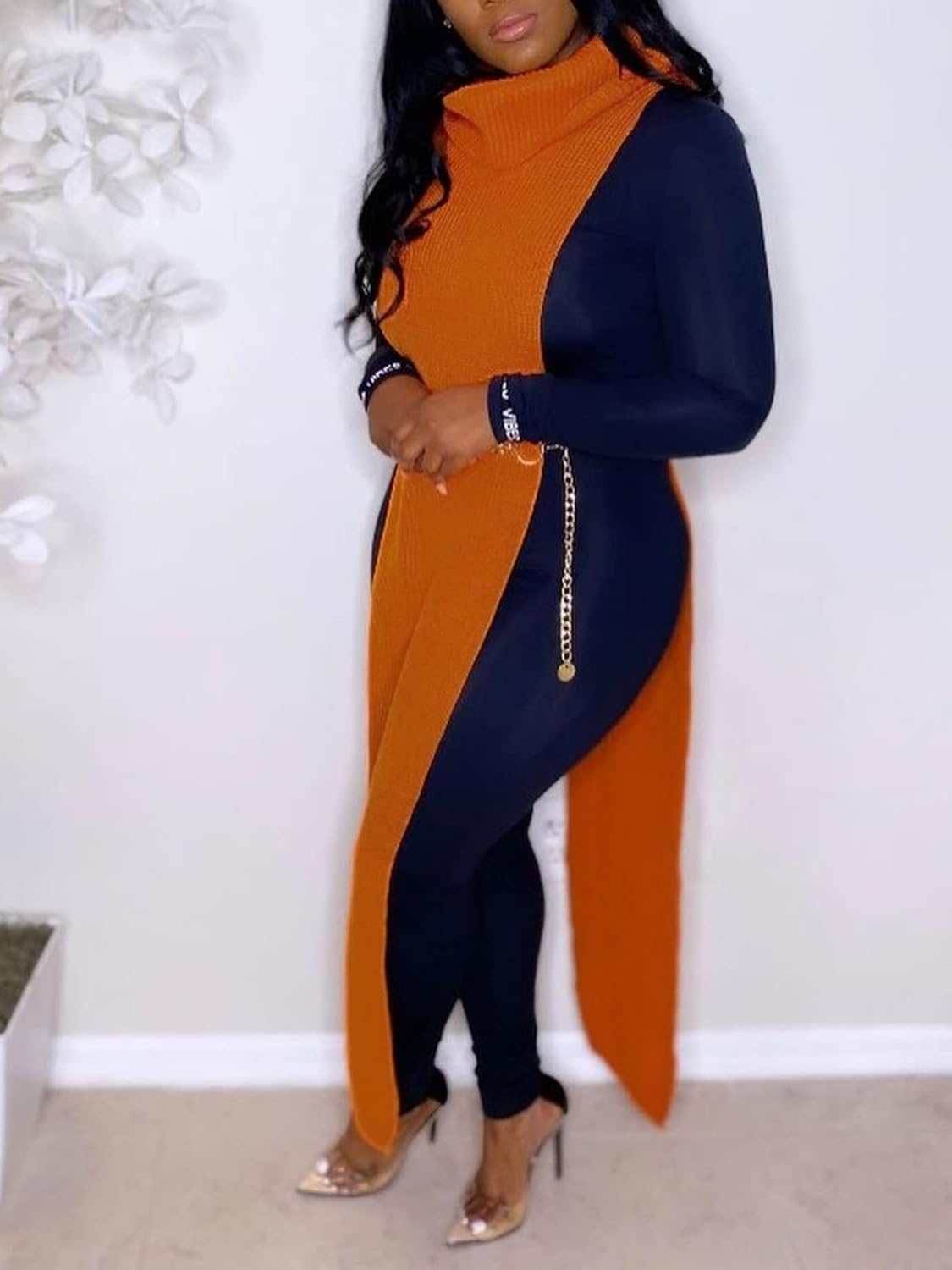 Famnbro Women's Sleeveless Turtleneck Sweater Sexy High Slit Long Maxi Dress Ribbed Knitted Top - Image 4