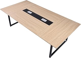VEVOR Conference Table, 8 ft Office Meeting Table for 10 Person, Modern Rectangle Seminar Desk with Metal Legs, Large Meeting Desk Ideal for Office, Boardroom, Conference Room, Easy Assembly, Brown