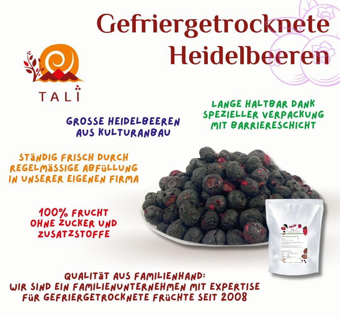 TALI Heidelbeeren/Blaubeeren gefriergetrocknet 1000 g | große Kulturheidelbeeren