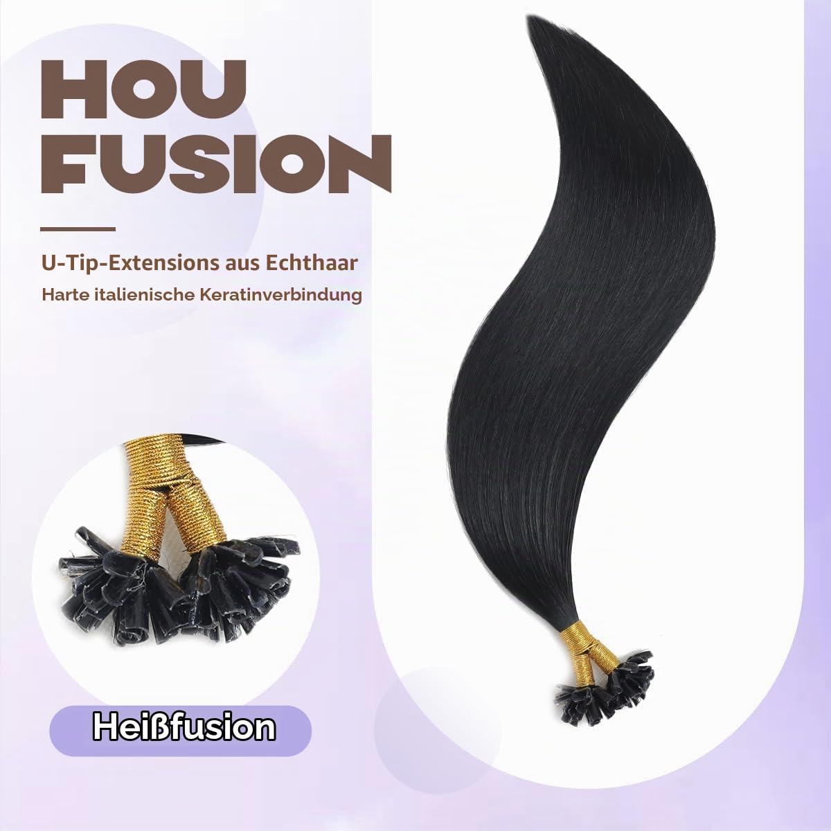 Sindra Echthaar Extensions Bondings 50cm Schwarz | Keratin Echthaar Extensions, 50g 50 Stränge, U Tip Extensions Echthaar, Seidig Gerade, Haarverlängerung, 20 Zoll
