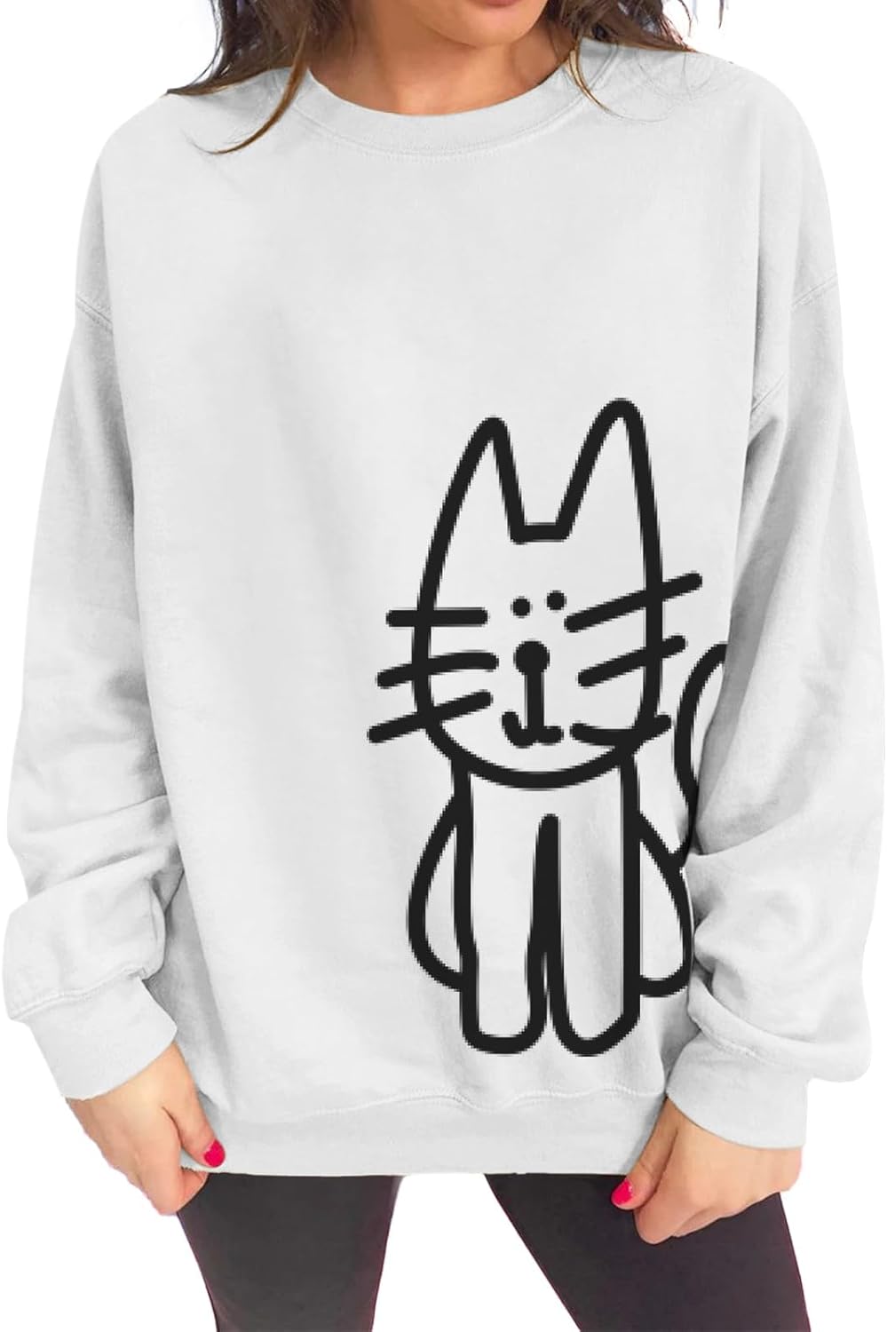 Cat Sweatshirts for Women Graphic Oversized Sweatshirt Funny Long Sleeve Shirt Cute Pullover Fleece Hoodie Tops - Image 2