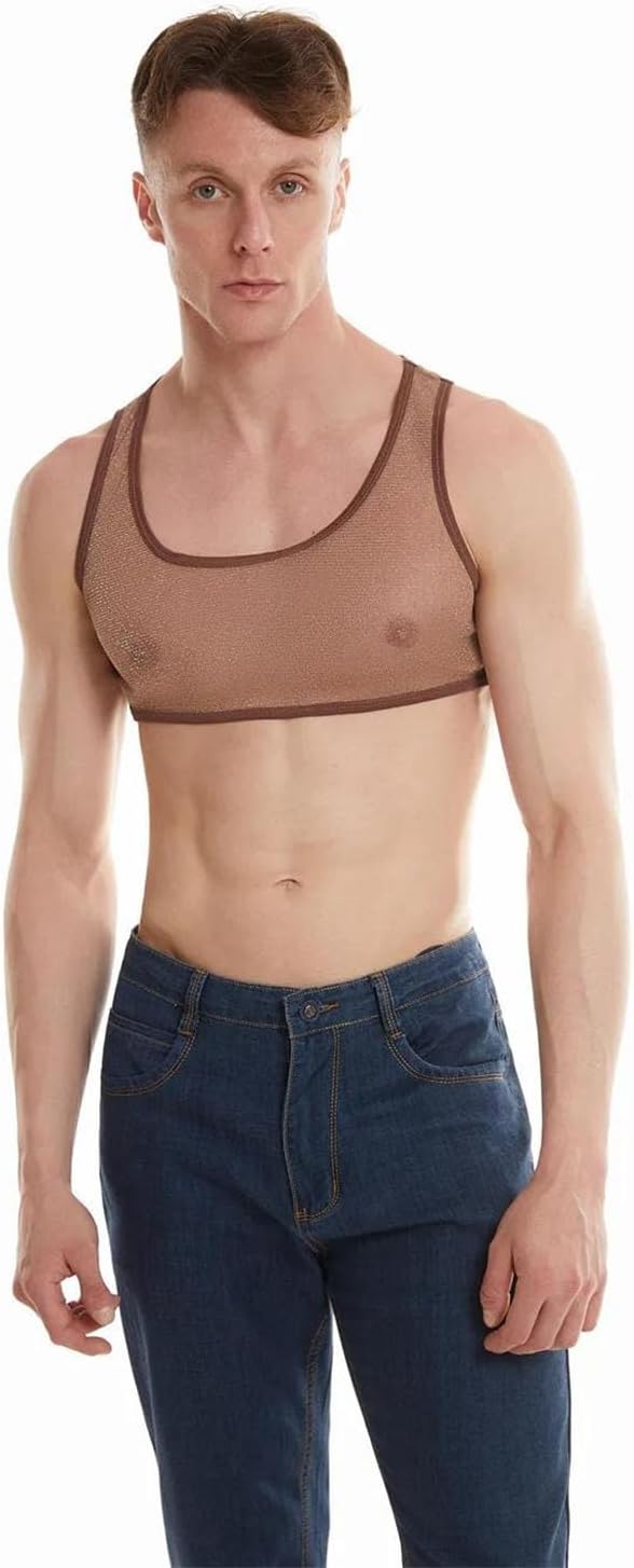 Men Tank Tops Transparent Mesh Sleeveless Slim Fit Sports Casual Vest