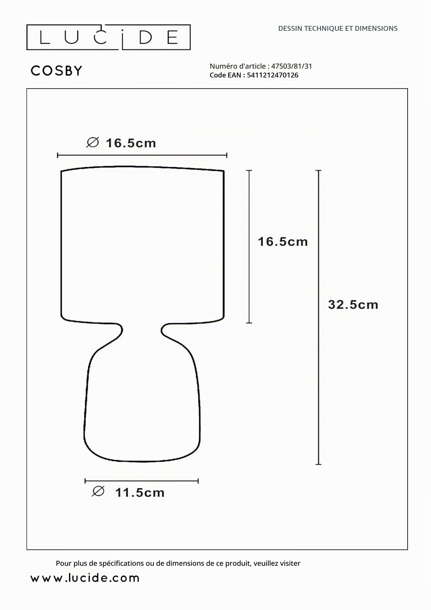 LUCIDE COSBY - Lampe de table - Ø 16,5 cm - 1xE14 - Blanc